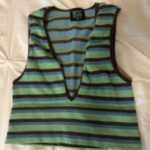 Green blue brown striped v-neck URBAN OUTFITTERS